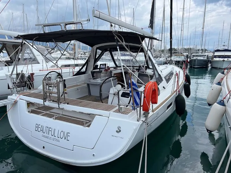 Exterior view of Beautiful Love, a Beneteau Oceanis 45 sailboat at Kontokali, Greece