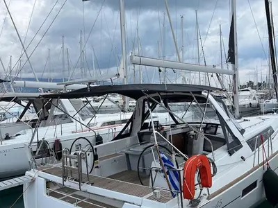 Deck of Beautiful Love, a Beneteau Oceanis 45 sailboat at Kontokali, Greece