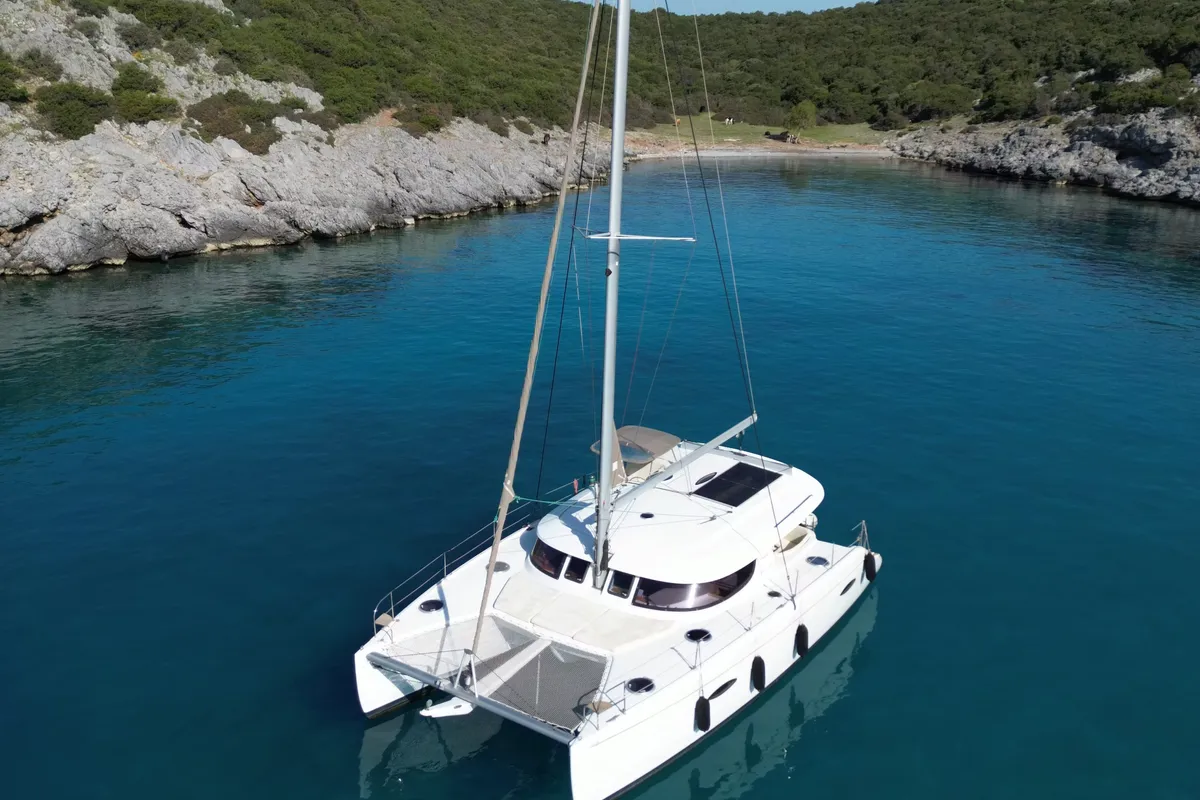 Romeo and Juliet, a Fountaine Pajot Lipari 41 catamaran at Bodrum, Turkey