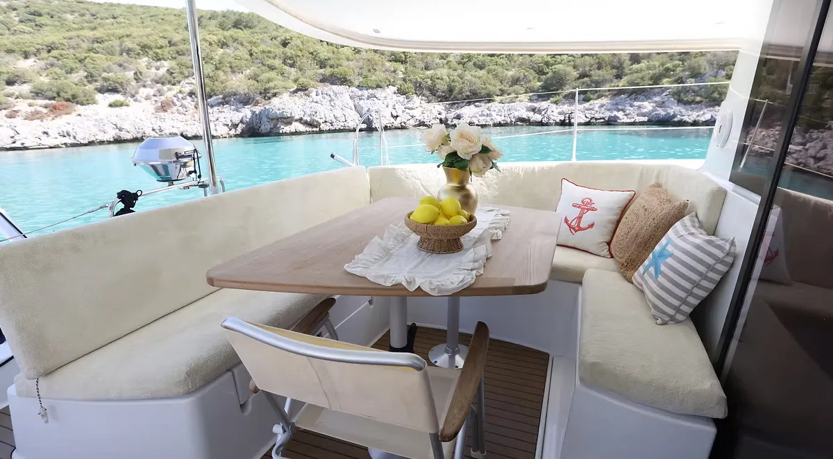 Romeo and Juliet, a Fountaine Pajot Lipari 41 catamaran at Bodrum, Turkey
