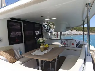 Romeo and Juliet, a Fountaine Pajot Lipari 41 catamaran at Bodrum, Turkey
