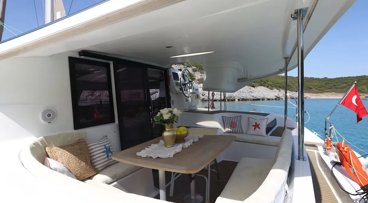 Romeo and Juliet, a Fountaine Pajot Lipari 41 catamaran at Bodrum, Turkey
