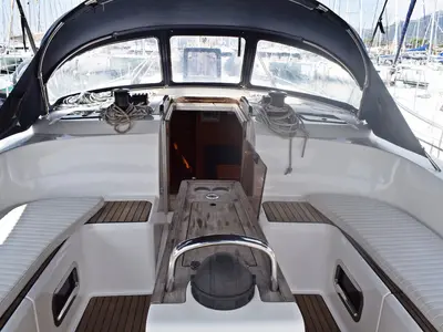 Deck of Podkamenica, a Bavaria Cruiser 51 sailboat at Grad Kaštela, Croatia