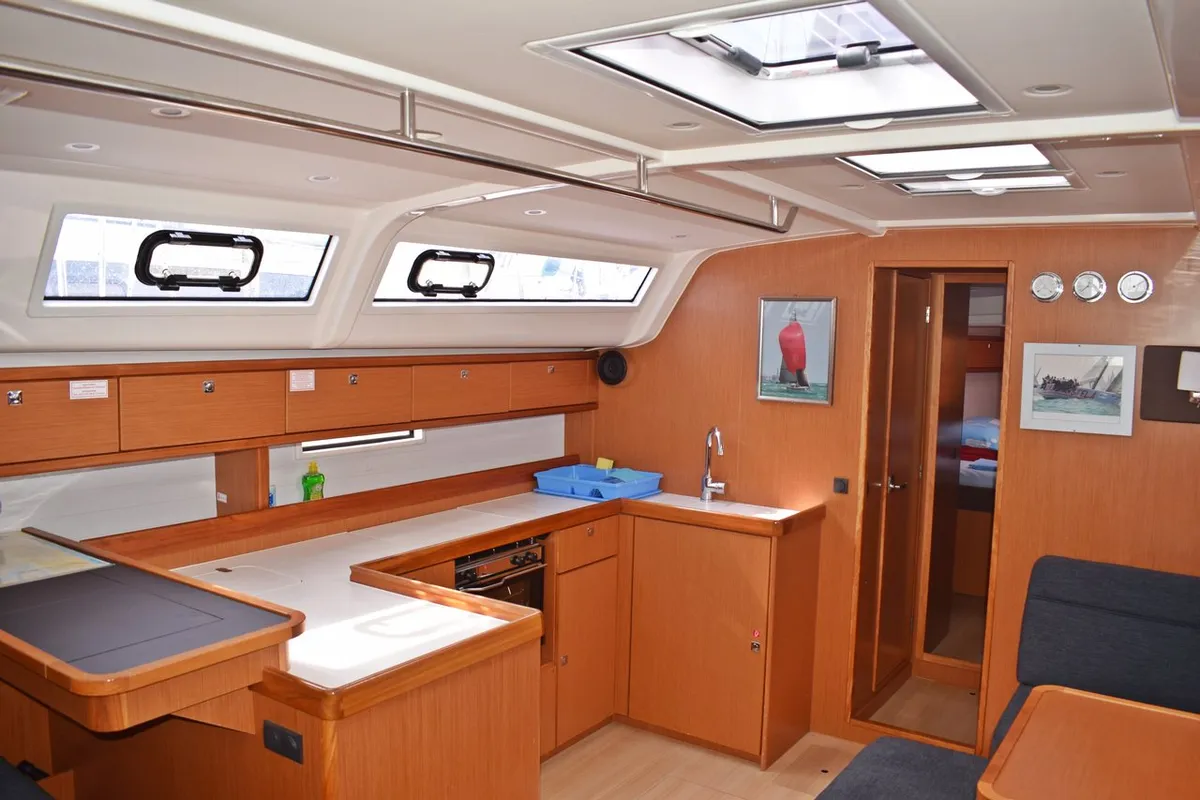 Galley of Podkamenica, a Bavaria Cruiser 51 sailboat at Grad Kaštela, Croatia