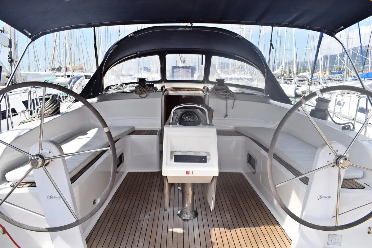 Cockpit of Podkamenica, a Bavaria Cruiser 51 sailboat at Grad Kaštela, Croatia