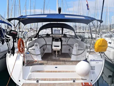 Cockpit of Podkamenica, a Bavaria Cruiser 51 sailboat at Grad Kaštela, Croatia