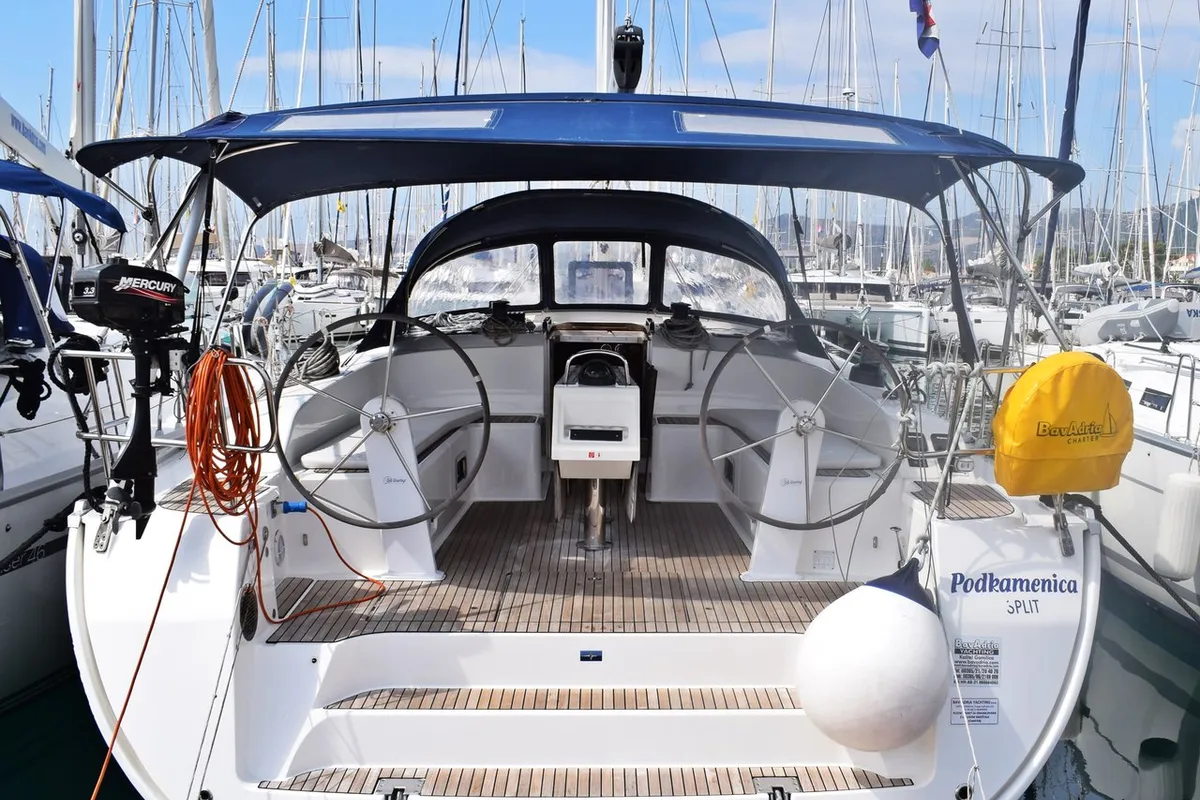Cockpit of Podkamenica, a Bavaria Cruiser 51 sailboat at Grad Kaštela, Croatia