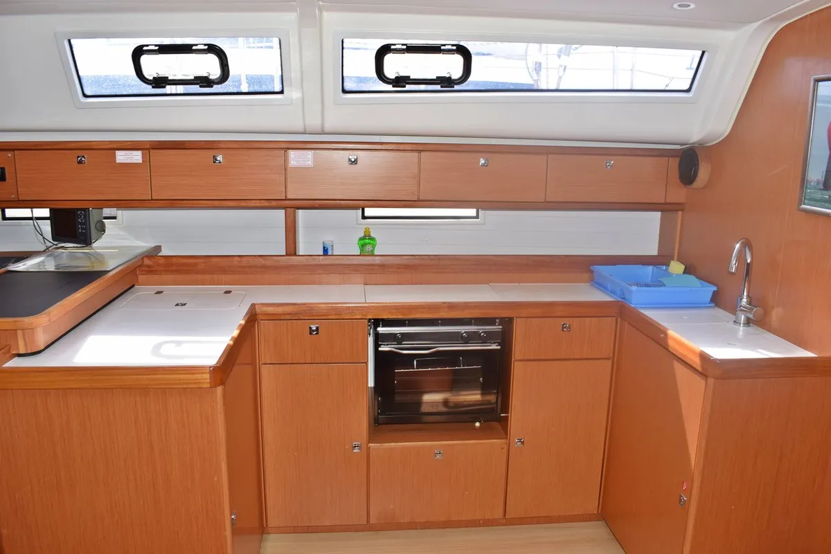 Galley of Podkamenica, a Bavaria Cruiser 51 sailboat at Grad Kaštela, Croatia