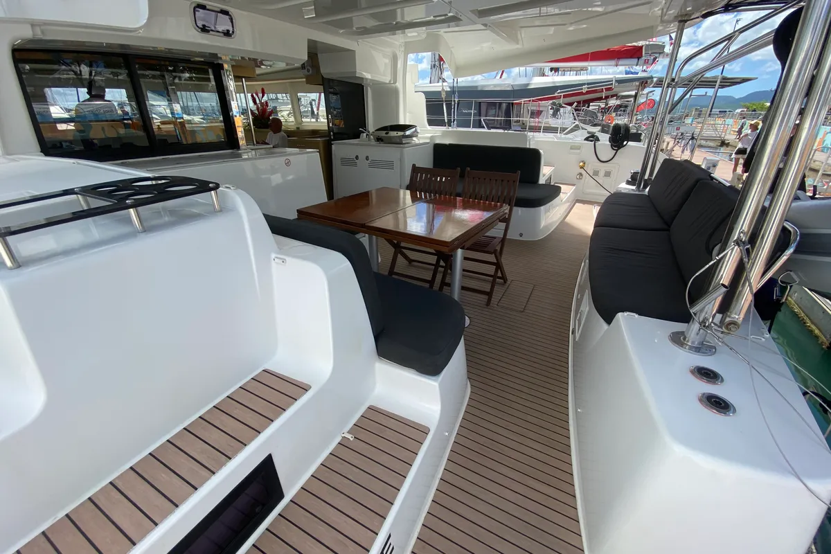 Deck of Dare 1, a Lagoon 46 catamaran at Alameda, United States