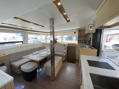 Salon of Dare 1, a Lagoon 46 catamaran at Alameda, United States