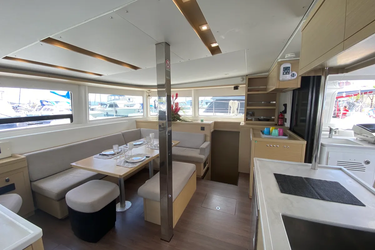 Salon of Dare 1, a Lagoon 46 catamaran at Alameda, United States