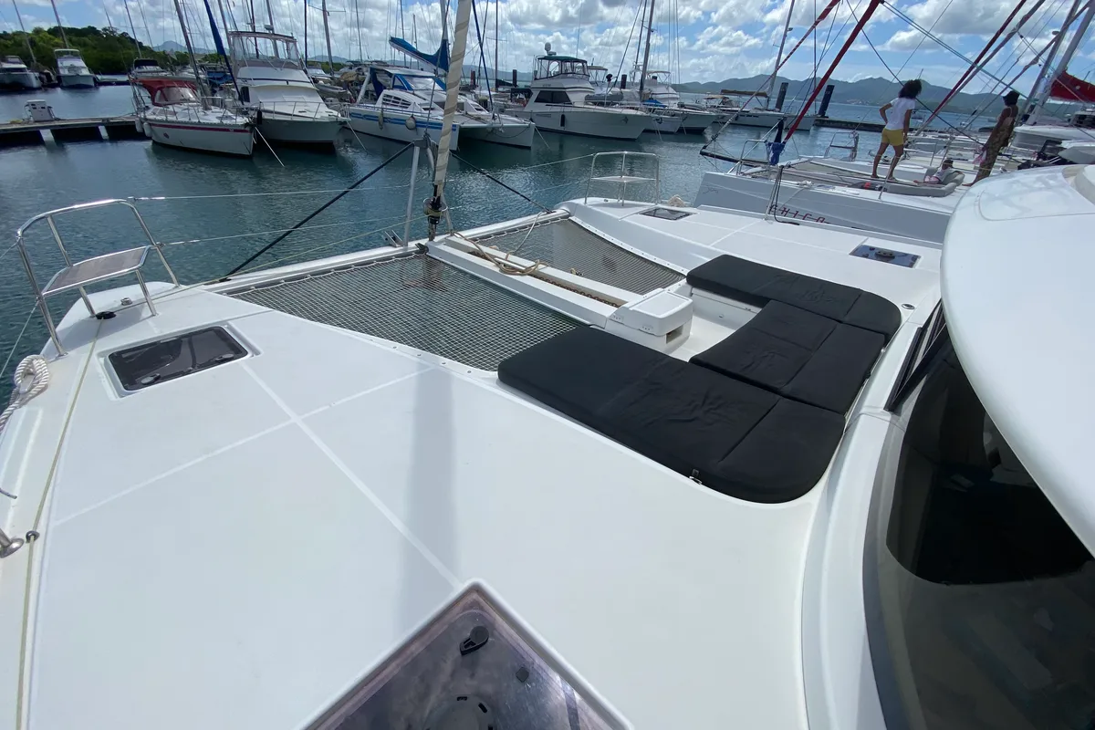 Exterior view of Dare 1, a Lagoon 46 catamaran at Alameda, United States