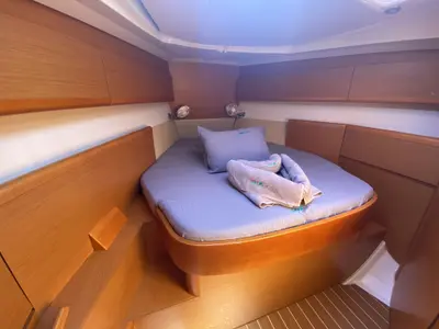 Cabin on Capella II, a Jeanneau Sun Odyssey 44 i sailboat at Marmaris, Turkey