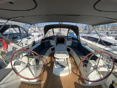 Cockpit of Capella II, a Jeanneau Sun Odyssey 44 i sailboat at Marmaris, Turkey