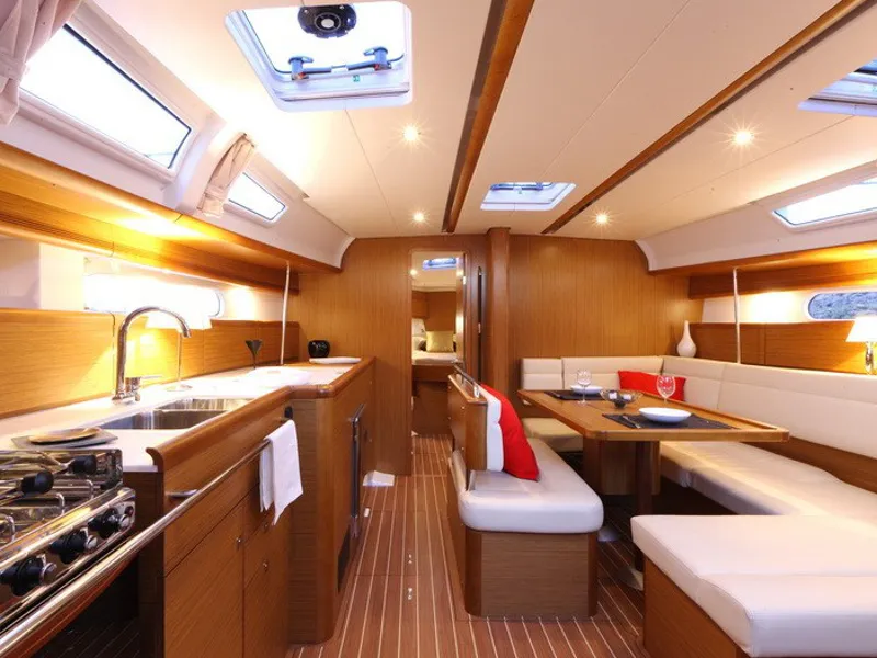 Galley of Capella II, a Jeanneau Sun Odyssey 44 i sailboat at Marmaris, Turkey