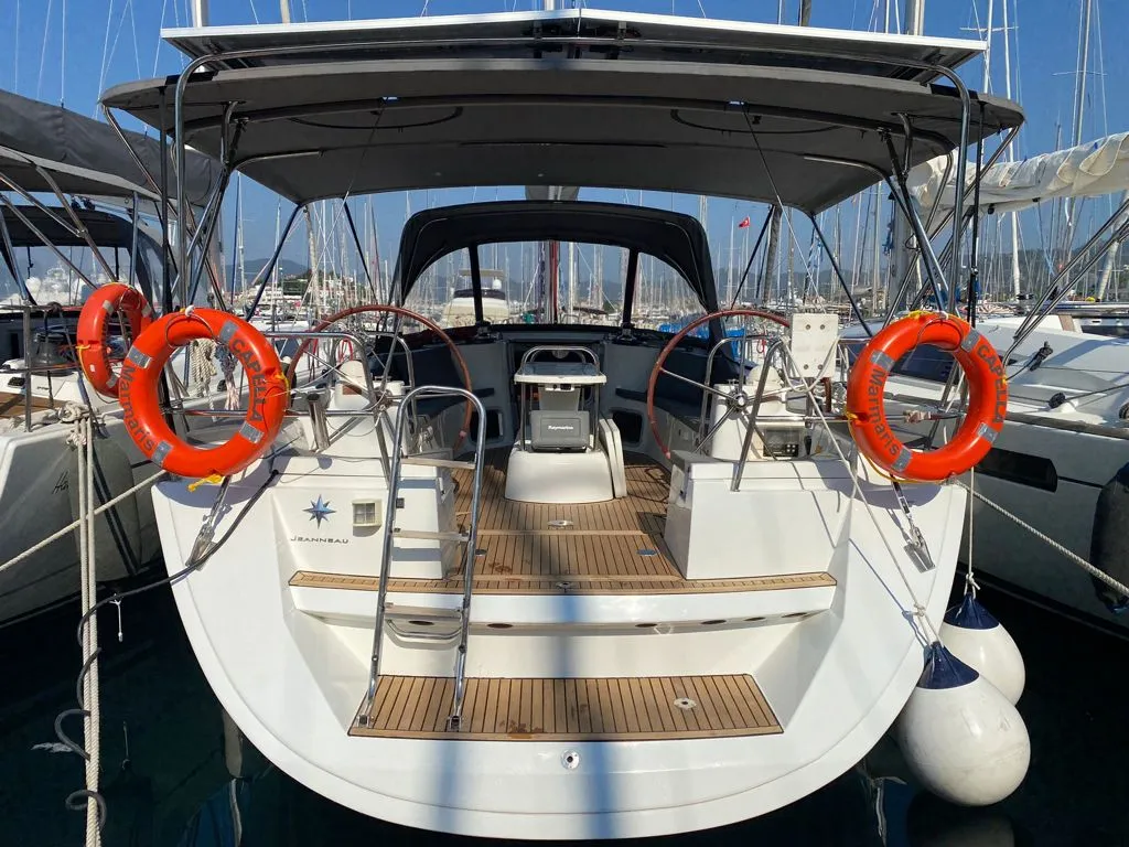 Exterior view of Capella II, a Jeanneau Sun Odyssey 44 i sailboat at Marmaris, Turkey