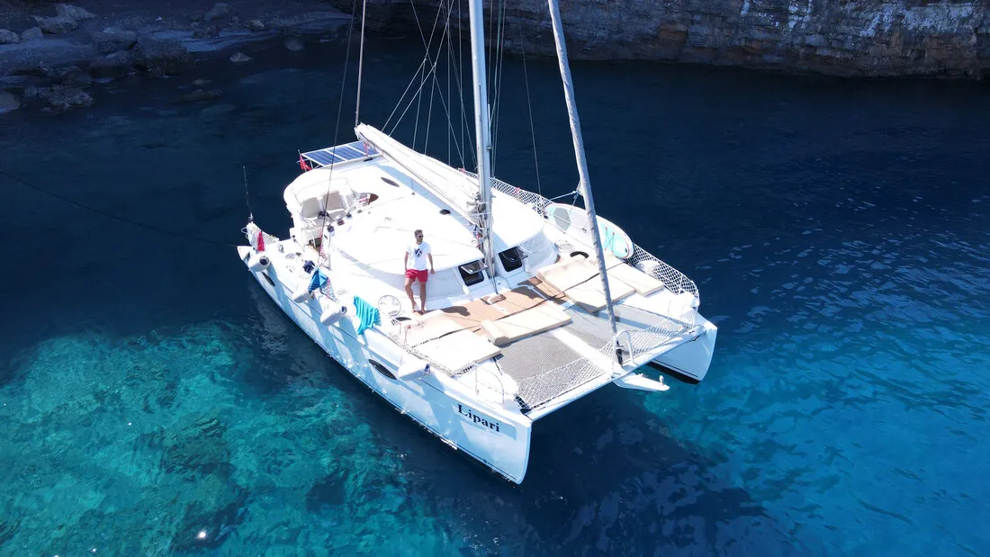 Exterior view of My Way, a Fountaine Pajot Lipari 41 catamaran at Kaş, Turkey