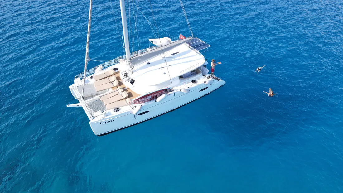 Exterior view of My Way, a Fountaine Pajot Lipari 41 catamaran at Kaş, Turkey