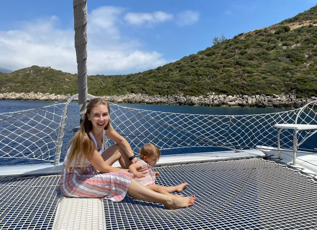 Deck of My Way, a Fountaine Pajot Lipari 41 catamaran at Kaş, Turkey