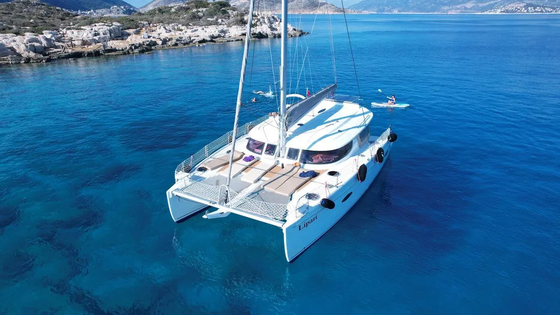 Exterior view of My Way, a Fountaine Pajot Lipari 41 catamaran at Kaş, Turkey