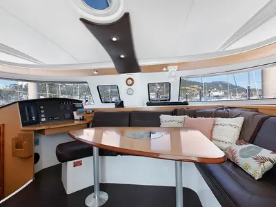 Salon of My Way, a Fountaine Pajot Lipari 41 catamaran at Kaş, Turkey