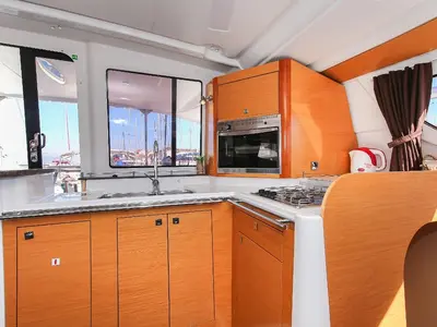 Galley of My Way, a Fountaine Pajot Lipari 41 catamaran at Kaş, Turkey