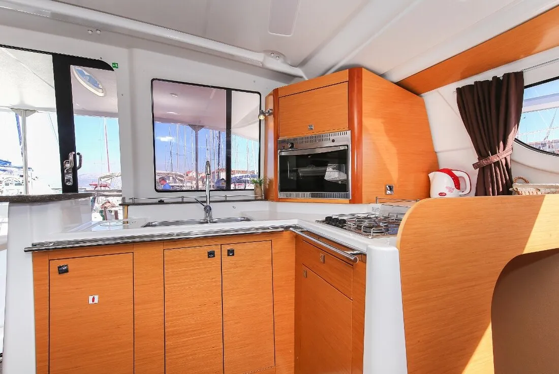 Galley of My Way, a Fountaine Pajot Lipari 41 catamaran at Kaş, Turkey