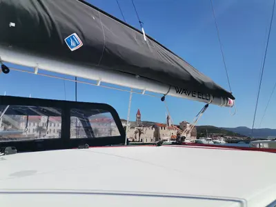 Deck of Wave elli, a Lagoon 40 catamaran at Grad Trogir, Croatia