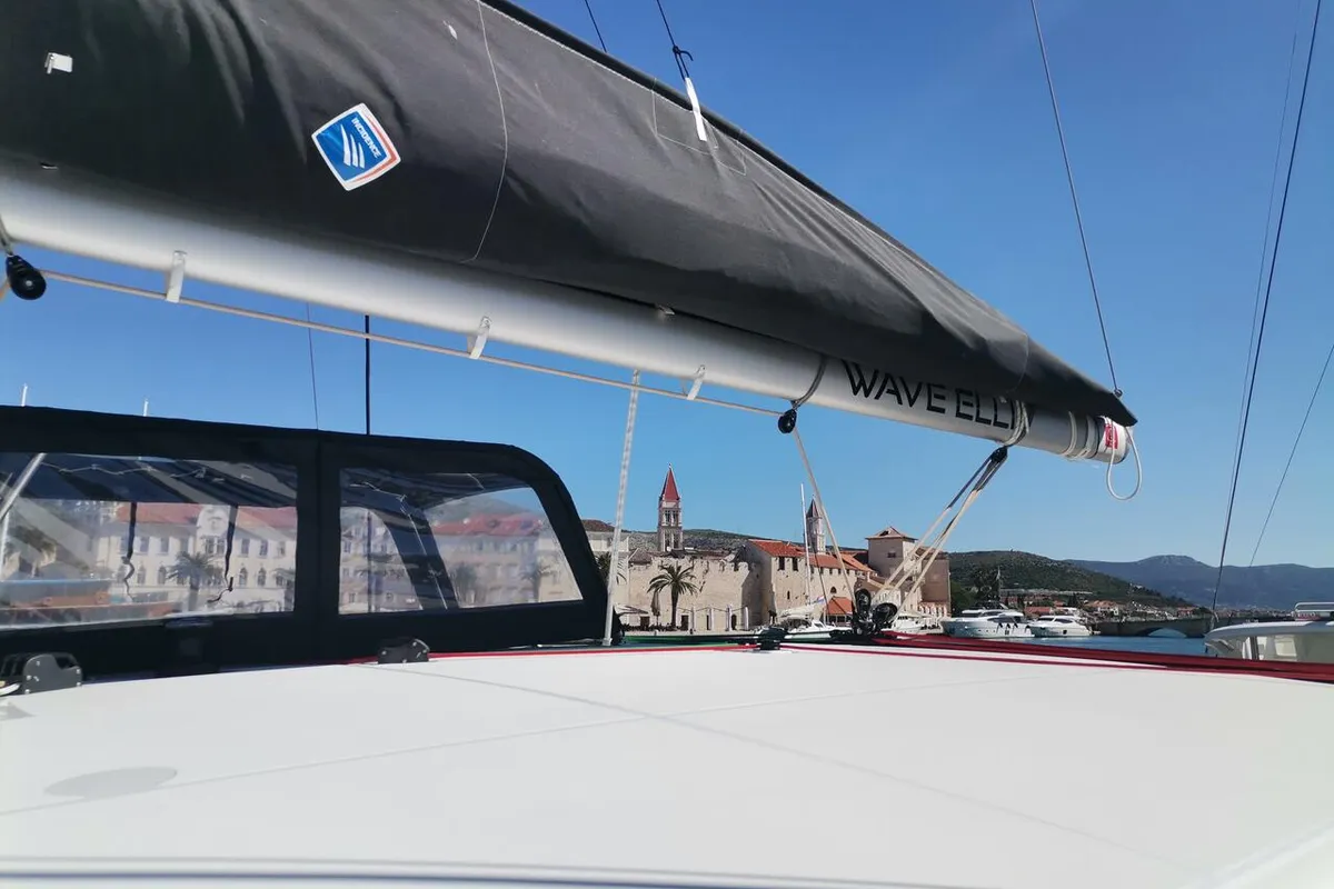 Deck of Wave elli, a Lagoon 40 catamaran at Grad Trogir, Croatia