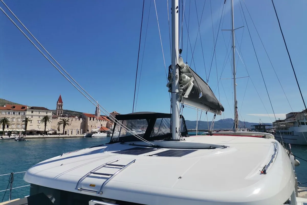 Deck of Wave elli, a Lagoon 40 catamaran at Grad Trogir, Croatia