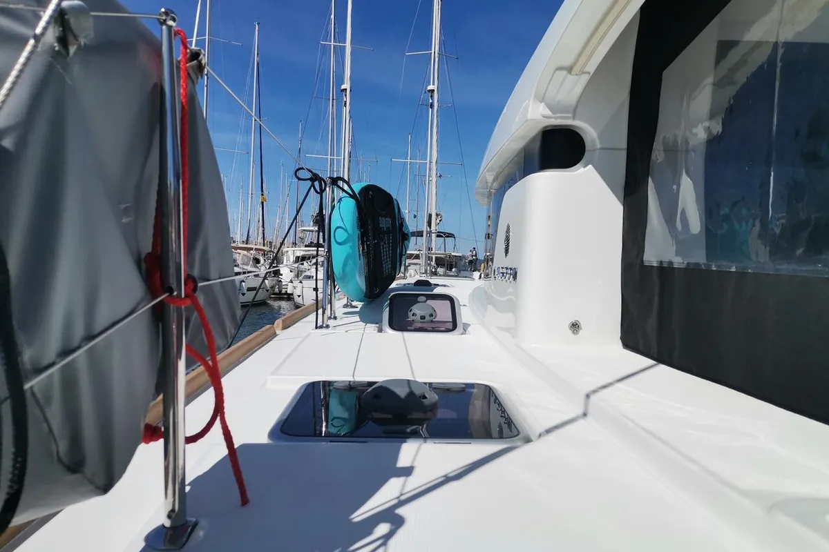 Deck of Wave elli, a Lagoon 40 catamaran at Grad Trogir, Croatia