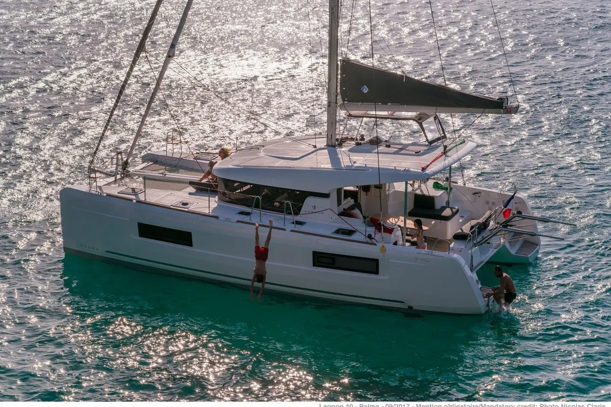 Exterior view of Wave elli, a Lagoon 40 catamaran at Grad Trogir, Croatia