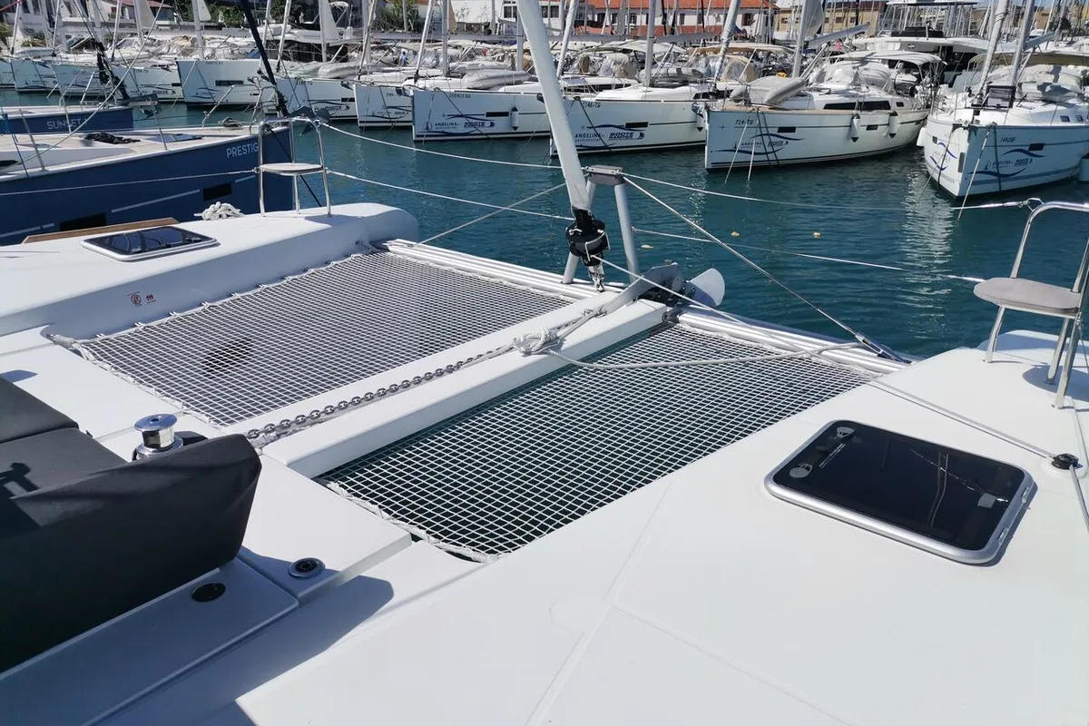 Deck of Wave elli, a Lagoon 40 catamaran at Grad Trogir, Croatia