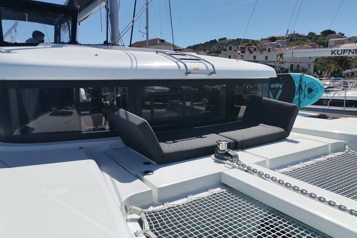 Deck of Wave elli, a Lagoon 40 catamaran at Grad Trogir, Croatia