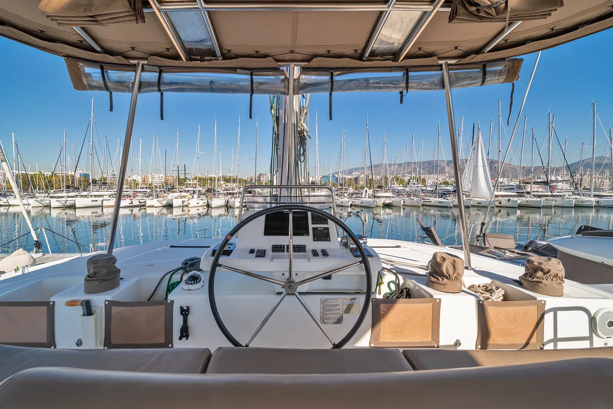Cockpit of Spiros (ONLY SKIPPERED), a Lagoon 50 catamaran at Athens, Greece