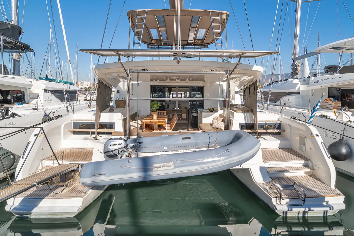 Exterior view of Spiros (ONLY SKIPPERED), a Lagoon 50 catamaran at Athens, Greece