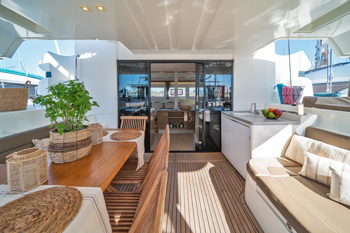 Deck of Spiros (ONLY SKIPPERED), a Lagoon 50 catamaran at Athens, Greece
