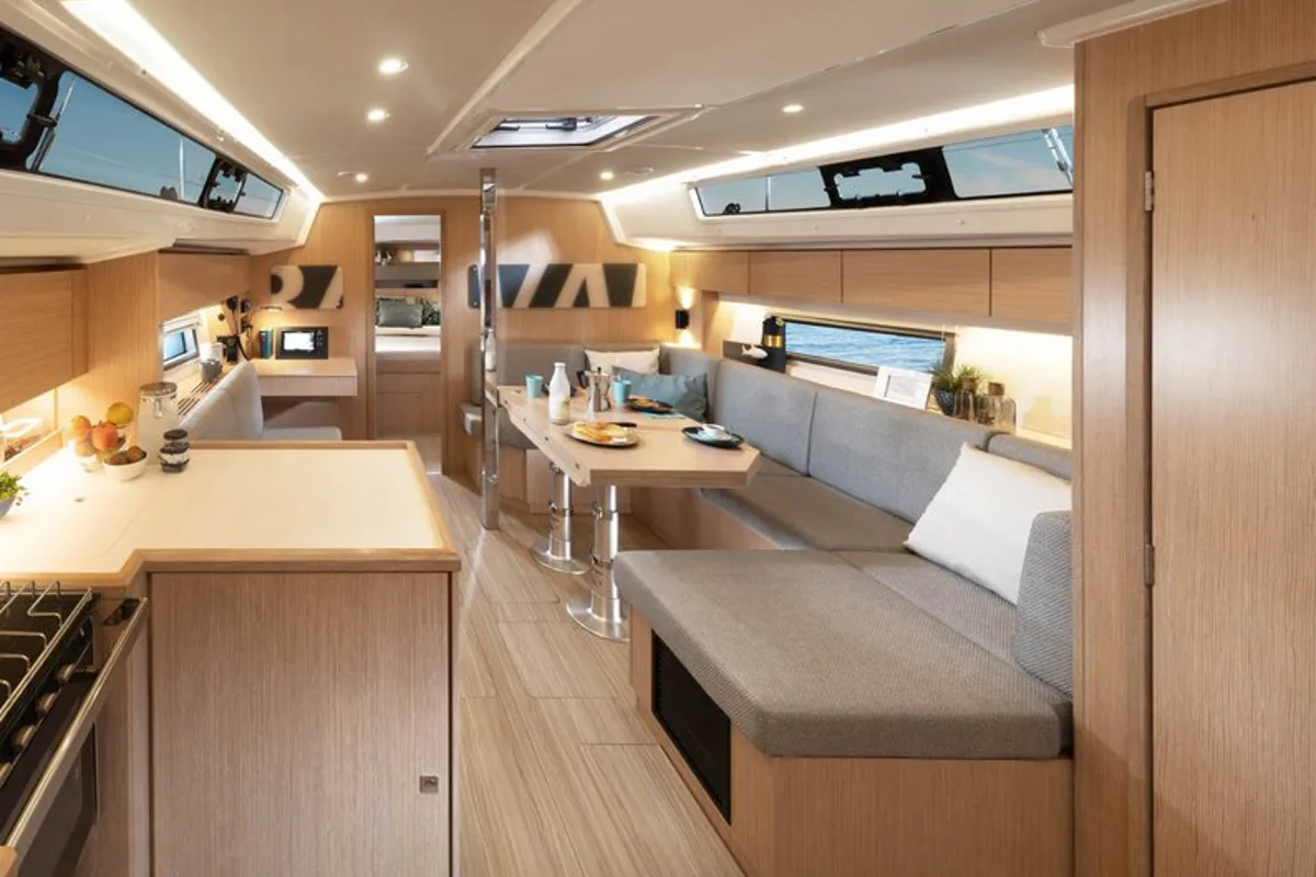 Salon of Blackberry, a Bavaria C42 sailboat at Parikia, Greece