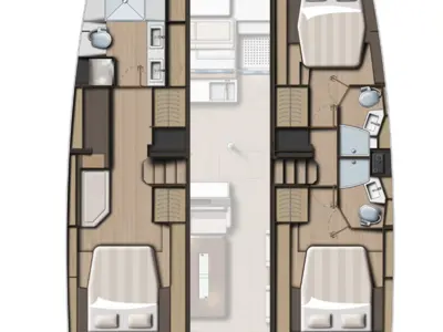 Floor plan of American Honey, a Bali 4.4 catamaran at Central Abaco, Bahamas