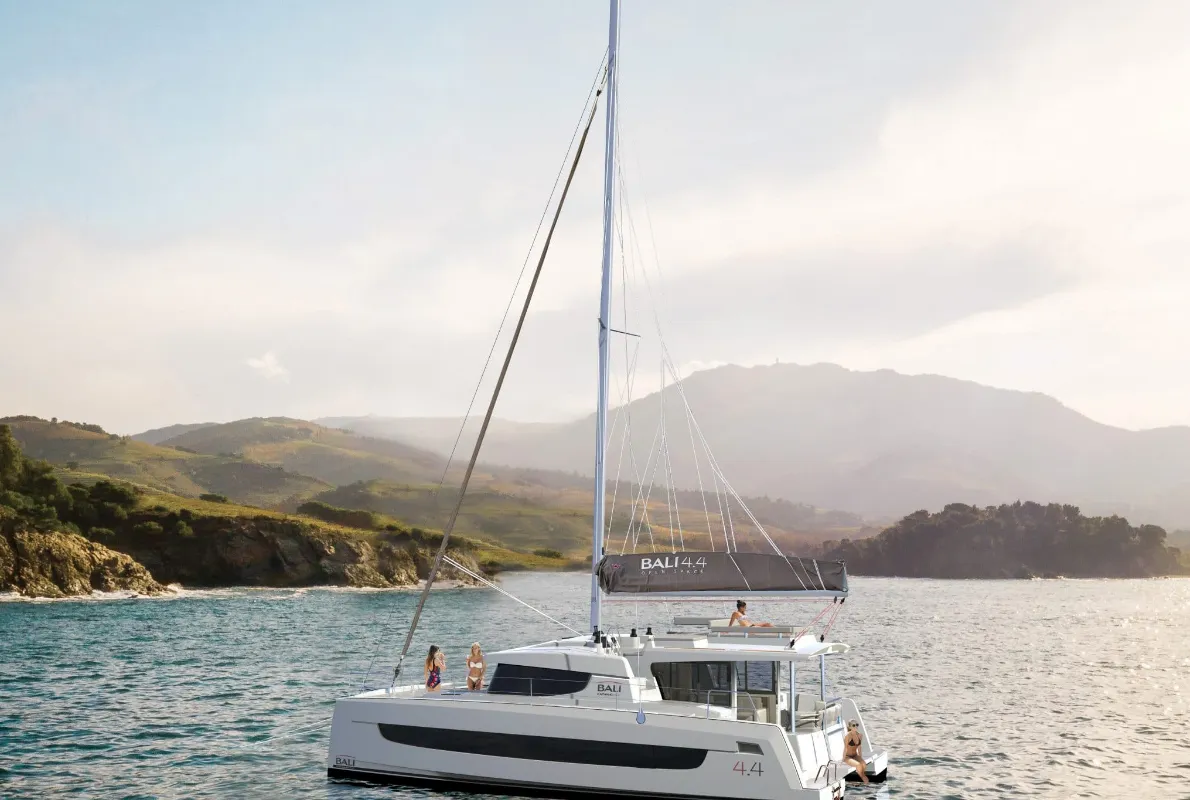 Exterior view of American Honey, a Bali 4.4 catamaran at Central Abaco, Bahamas