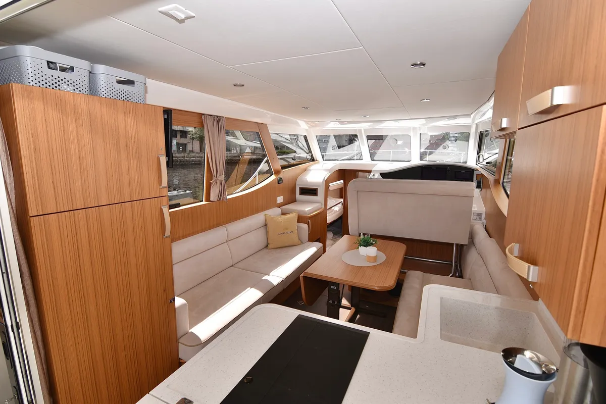 Salon of Kragero, a Greenline 33 motor yacht at Porsgrunn, Norway