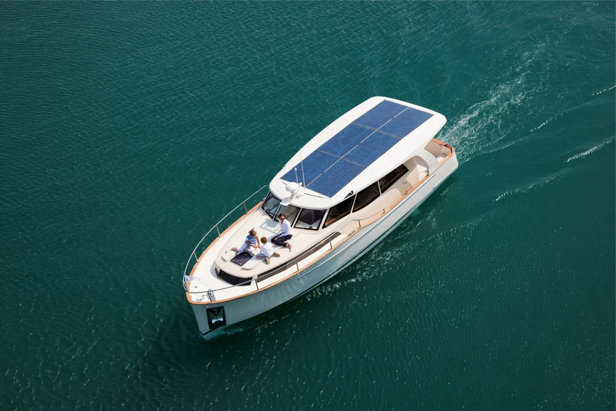 Exterior view of Kragero, a Greenline 33 motor yacht at Porsgrunn, Norway