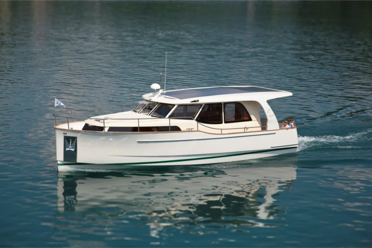 Exterior view of Kragero, a Greenline 33 motor yacht at Porsgrunn, Norway