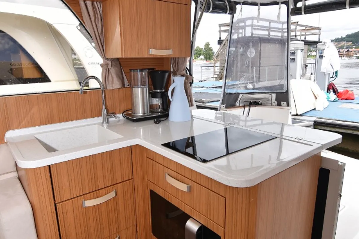 Galley of Kragero, a Greenline 33 motor yacht at Porsgrunn, Norway