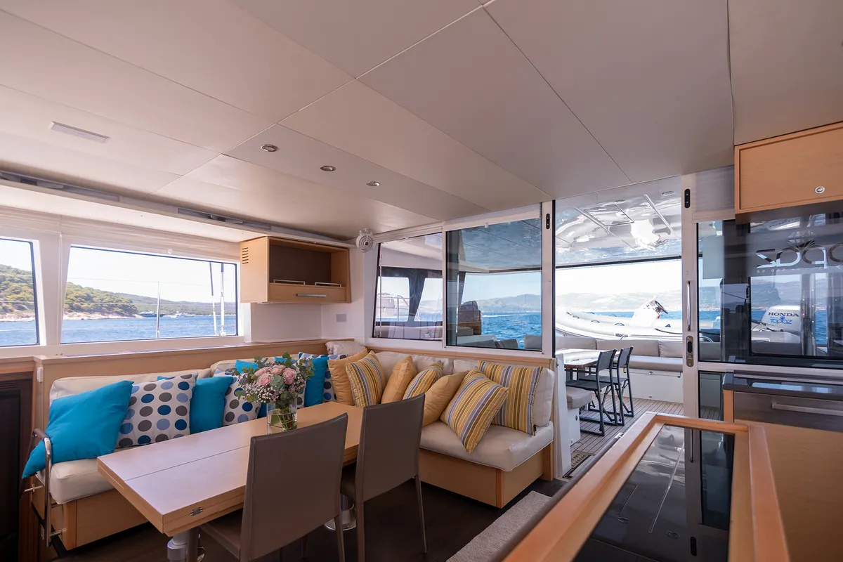 Salon of Topaz, a Lagoon 560 catamaran at Split, Croatia