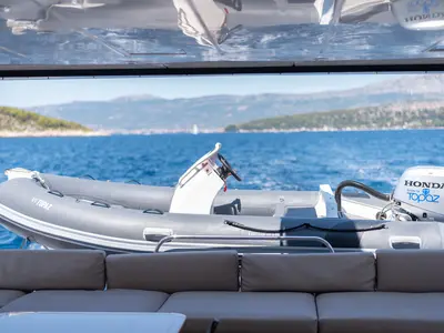 Deck of Topaz, a Lagoon 560 catamaran at Split, Croatia