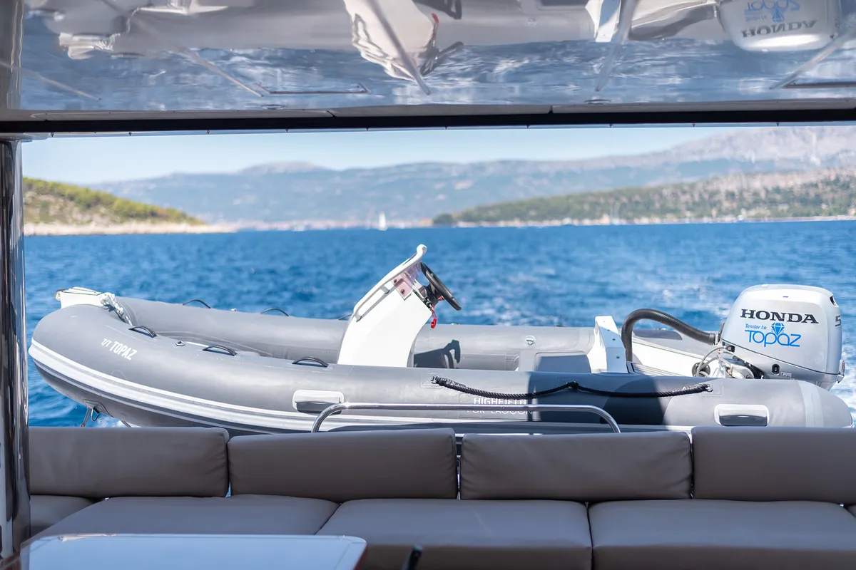 Deck of Topaz, a Lagoon 560 catamaran at Split, Croatia