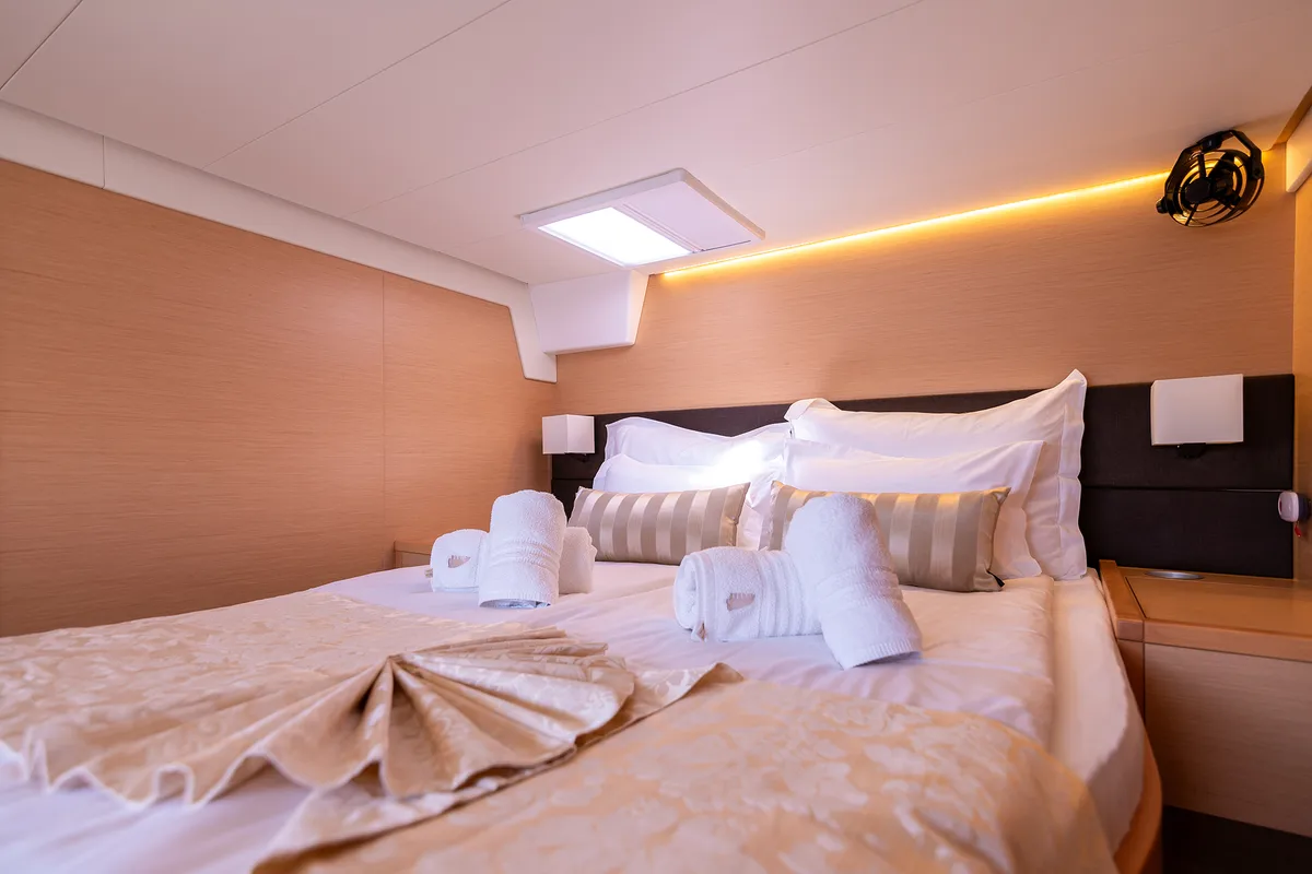 Cabin on Topaz, a Lagoon 560 catamaran at Split, Croatia