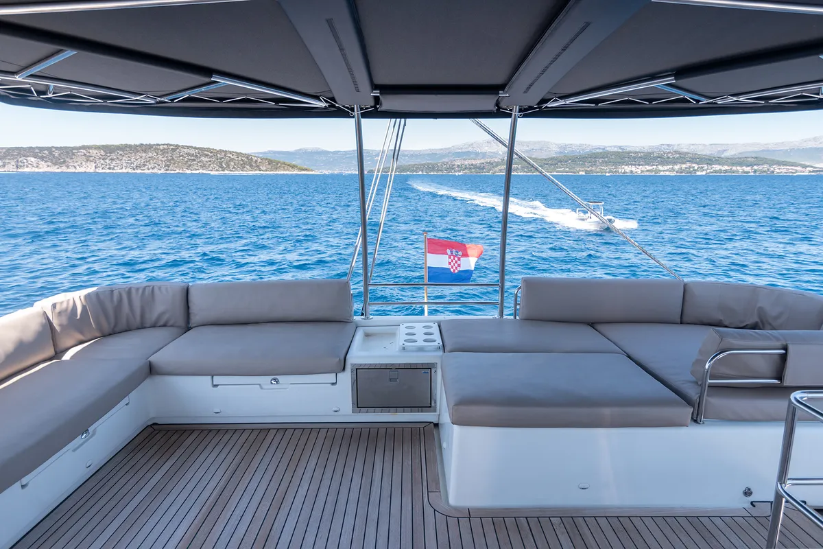 Deck of Topaz, a Lagoon 560 catamaran at Split, Croatia