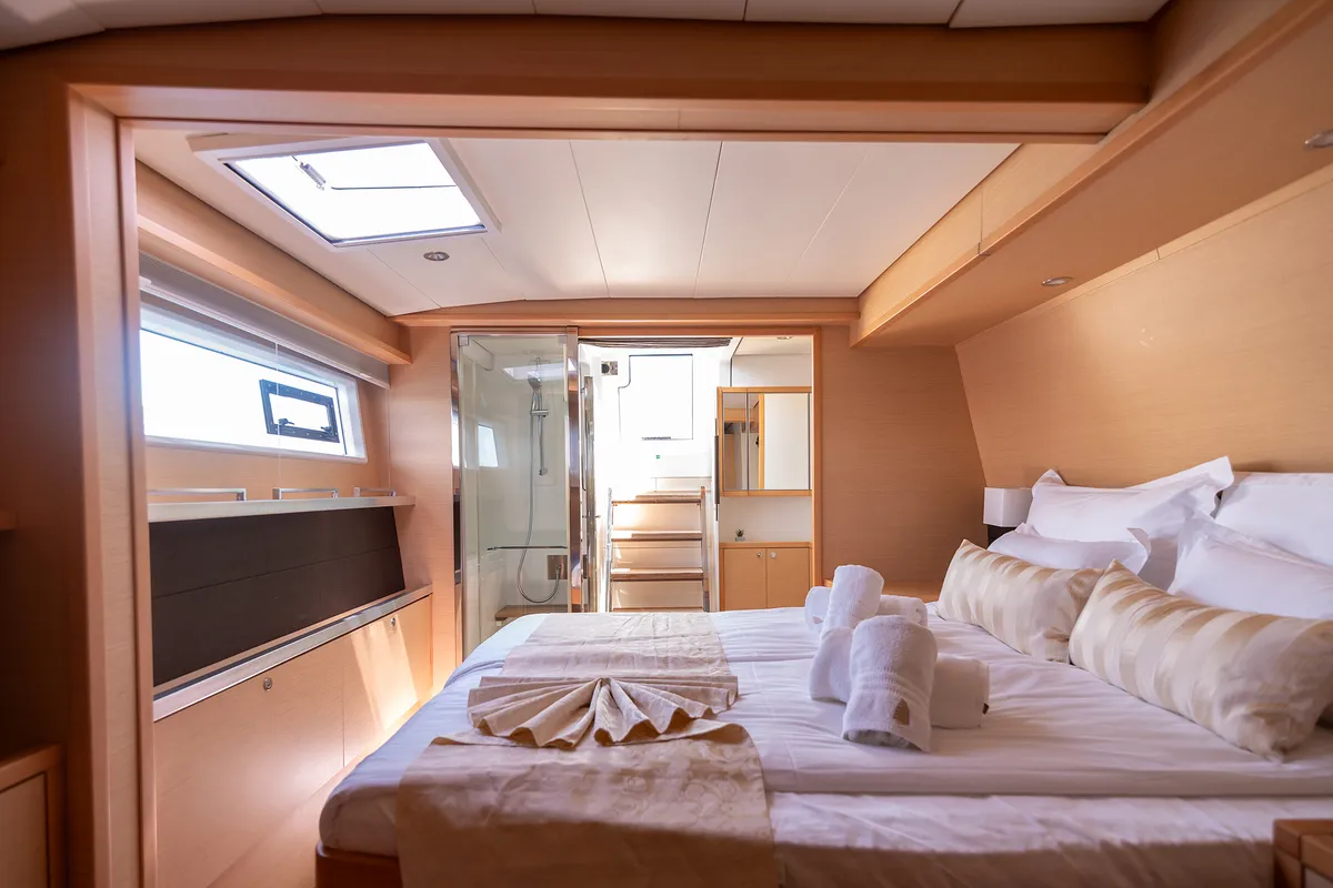 Cabin on Topaz, a Lagoon 560 catamaran at Split, Croatia